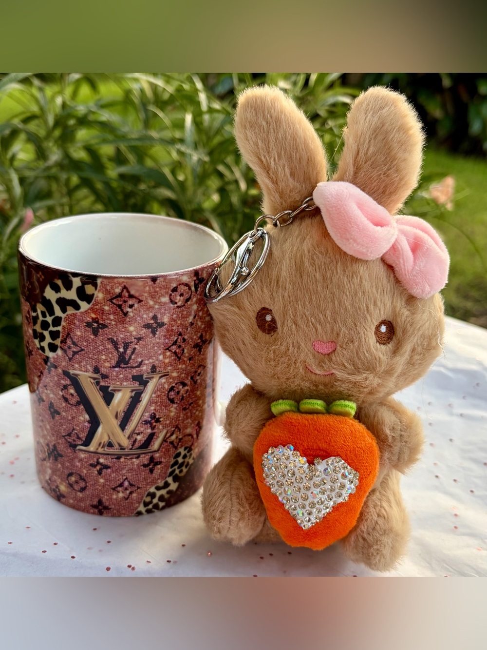 NEW Plush Bunny Keychain, Bag Charm, Diaper Bag, etc…w/Pink Bow & Orange Carrot